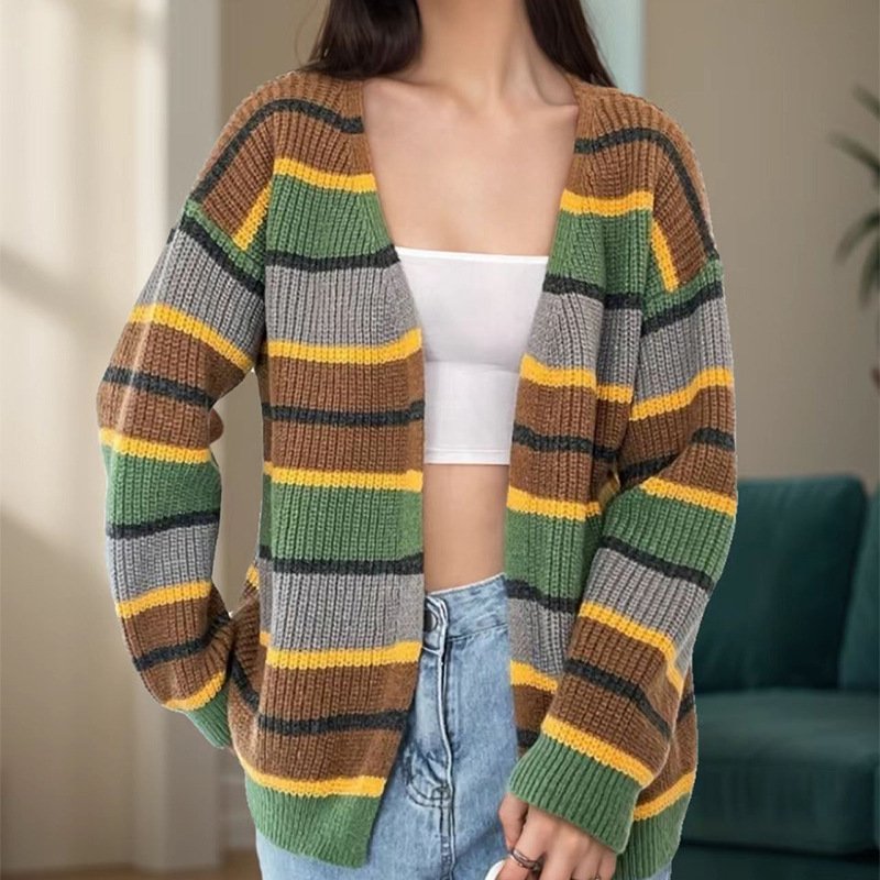 Fashion Women's Wear Striped Casual Cardigan Sweater - Image 5
