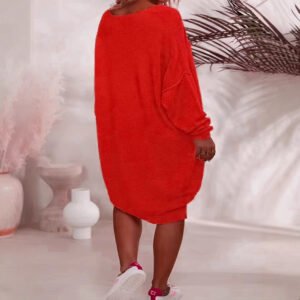 Knitted Long-sleeve Solid-color Sweater Dress
