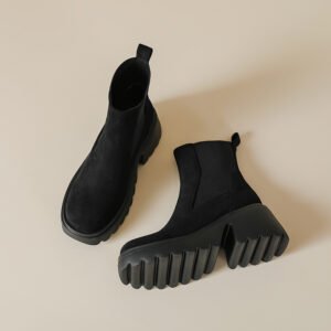 Lightweight Thick Bottom 7cm High Heel Suede Stretch Boots