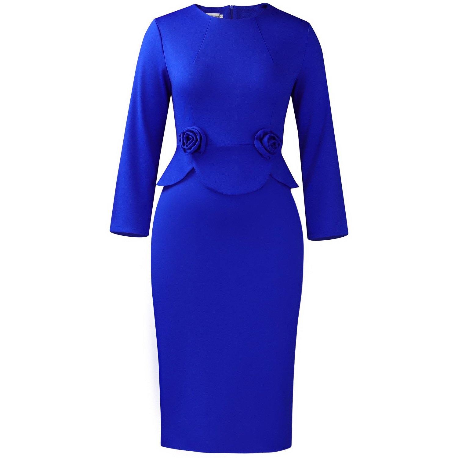 New Stylish Round-neck Long-sleeve Solid-color Dress With 3D Floral Detailing - Image 7