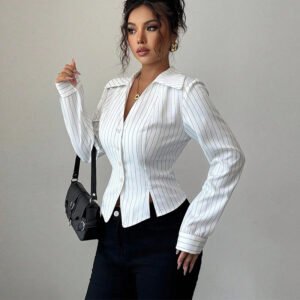 Autumn New Temperament Stripe Long Sleeve Shirt Women's Clothing
