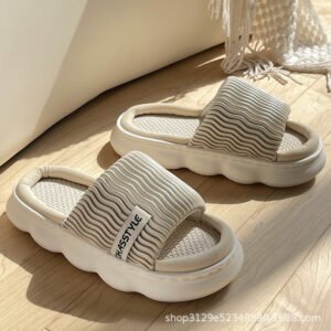 Four Seasons Linen Slippers Women's Thick Bottom Wave Pattern Home Non-slip Breathable Sweat Absorbing