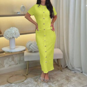 Elegant And Sophisticated Buttoned Short-Sleeve Sheath Dress For Women