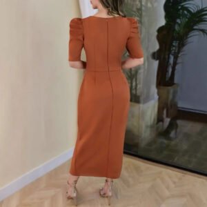 Elegant High-waisted Figure-hugging 3D Floral Short-sleeve Dress