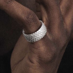 Full-diamond Ring Zircon And Diamond Cuban Link Ring In Gold And Silver