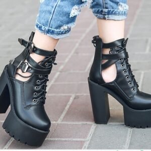 Lace-up Back Zipper Chunky Heel High Heel Short Boots Female Boots
