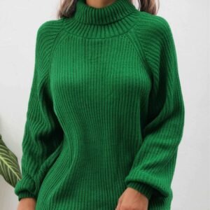 Women's Turtleneck Sweater Loose Pullover Raglan Sleeve Long Sleeve Solid Color