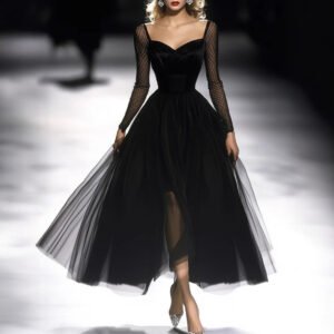 Womens Retro Classic French Black Gauze Dress