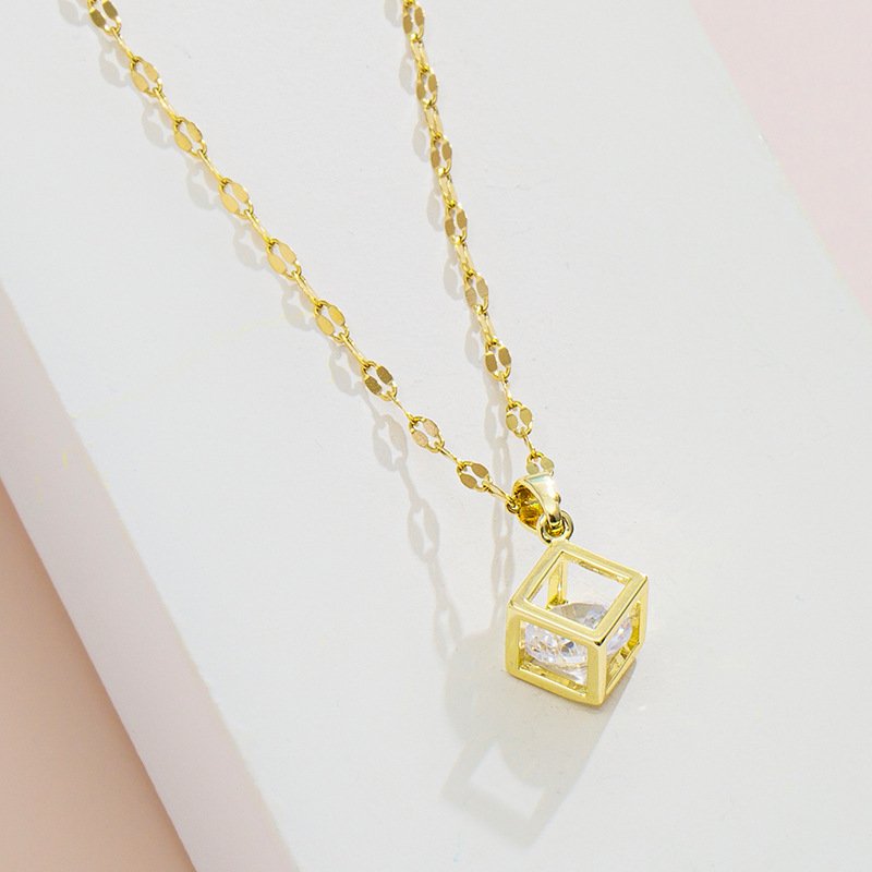 Geometric Hollow Square Zircon Rose Gold Minimalist Necklace - Image 7