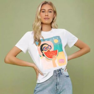 Cartoon-print Crew-neck Top With Short Sleeves