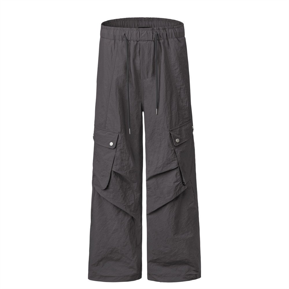 American-style Drawstring Wrinkle Overalls Men's High Street Fashion Brand Casual Paratrooper Pants Pleated Loose Straight Trousers - Image 4