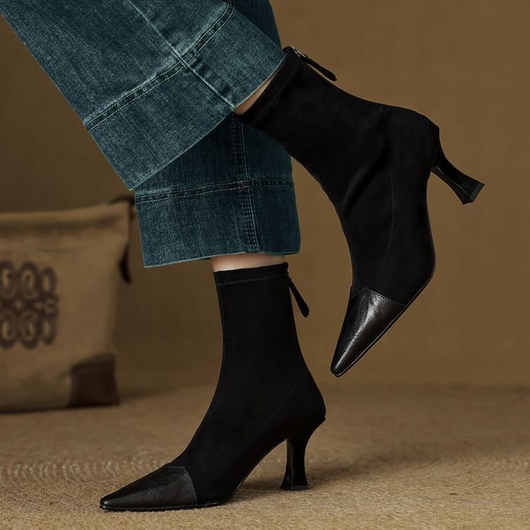 New AutumnWinter Retro Pointed-Toe Patchwork Slim Boots For Women - Image 3