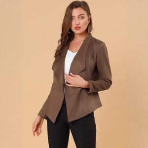 Casual Suede Lapel Long Sleeve Short Coat For Women