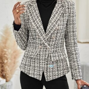 Plaid Pattern Blazer Elegant Plaid Double Button Blazer