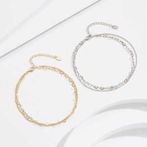 Yunlian Jewelry S925 Sterling Silver Simple Double-layer Silver Necklace Anklet