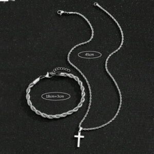 Two-piece Cuban-hair Twist Chain Cross Pendant Bracelet