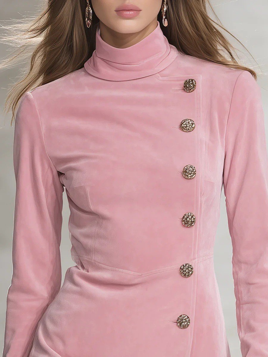 Solid-color Buttoned Waist-cinching Bodycon Dress - Image 3