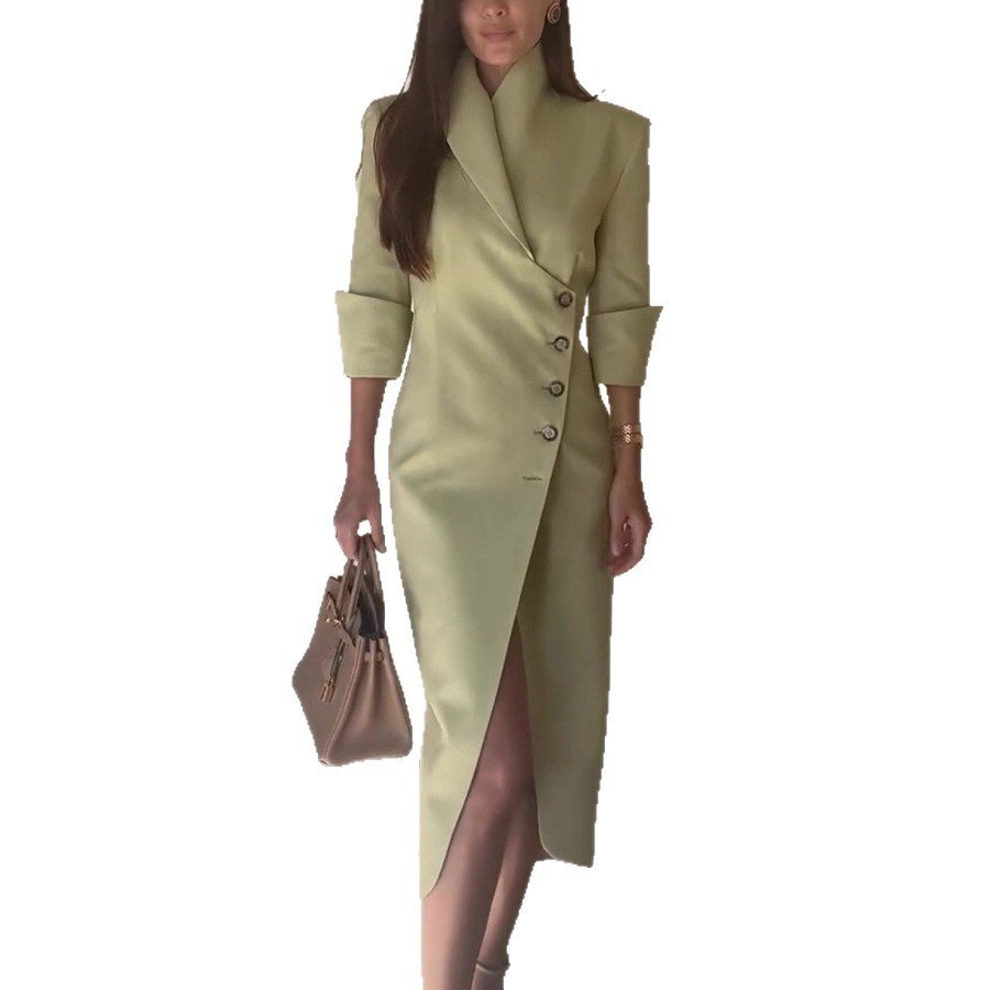 Women's Slim-fit Fashionable Suit-style Slanted-neck Solid-color Dress - Image 2
