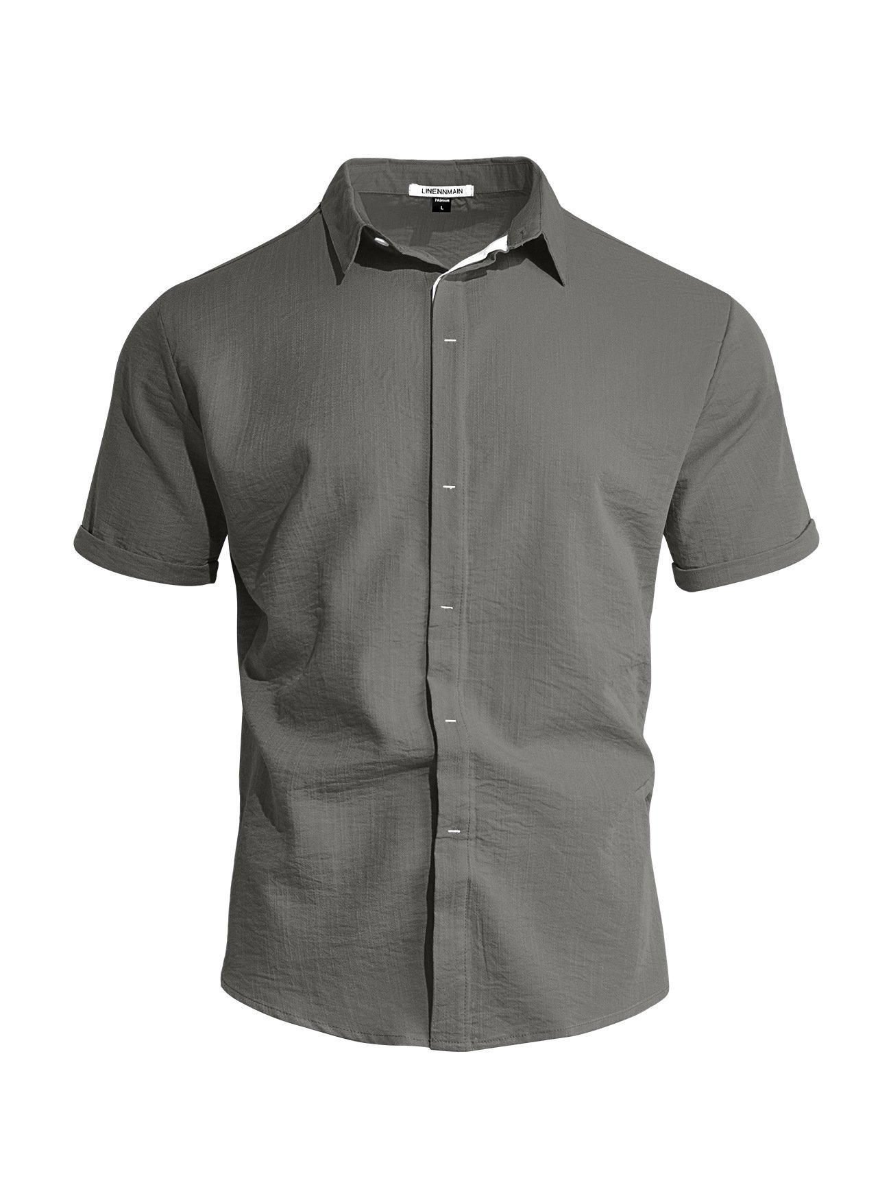 Mens Solid-color Short-sleeve Lapel Shirt - Image 7