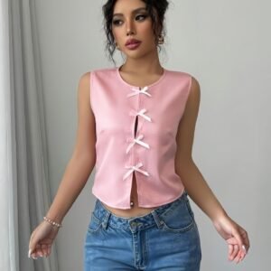 Commuter Sleeveless Bow-Tie Strap Vest For Women