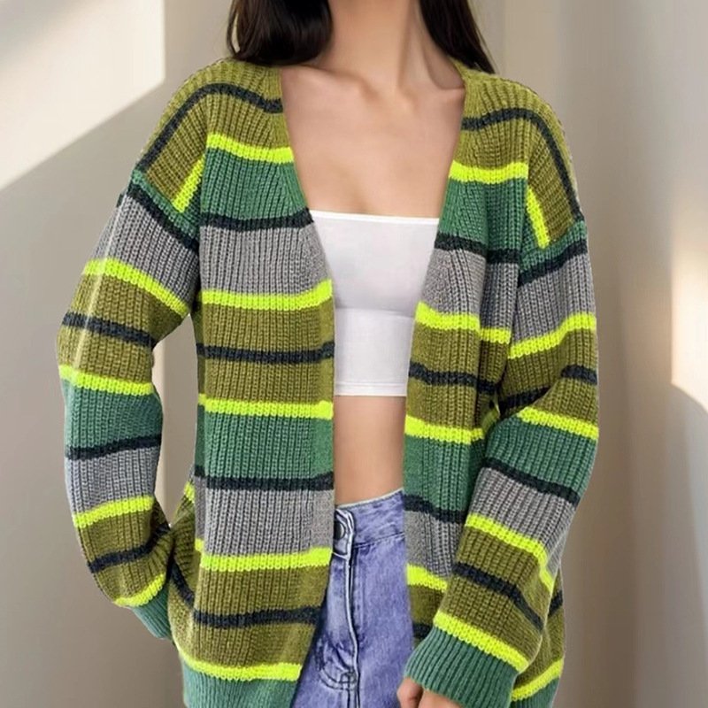 Fashion Women's Wear Striped Casual Cardigan Sweater - Image 2
