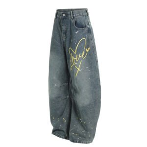 Niche American Retro Splash-ink Embroidered Machete Jeans
