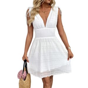 V-neck Strap-style White Dress