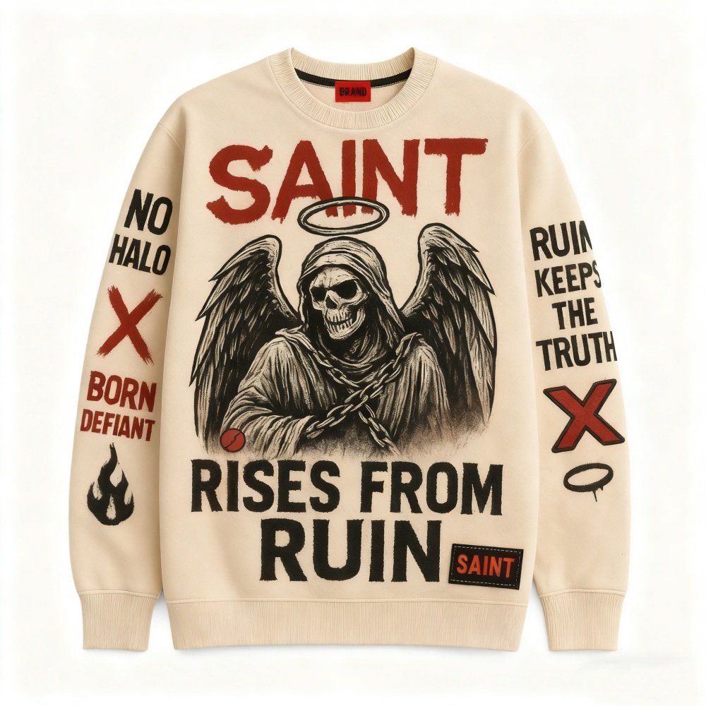 Mens Oversized, Loose-fit Pullover Sweatshirt With Long Sleeves - Image 3