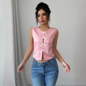 Commuter Sleeveless Bow-Tie Strap Vest For Women