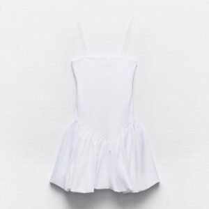 Off-the-shoulder Stretchy Thin-strapped Ruffled Patchwork Dress