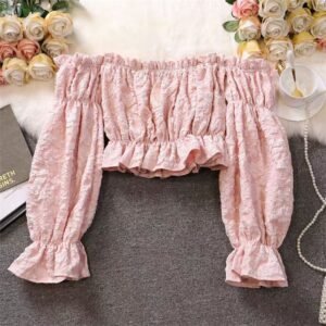Pure And Alluring Off-the-Shoulder Ruffle-Trim Shirt For Girls