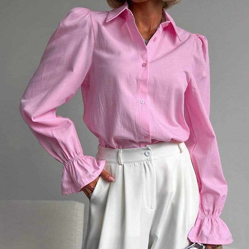 Elegant Design Simple Women's Bell Sleeve Solid Color Shirt - Image 4