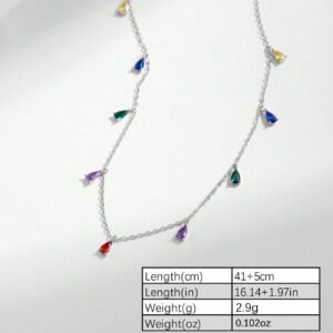A Minimalist 925 Silver Necklace Featuring A Pendant With 9 Colorful Teardrop shaped Pendants