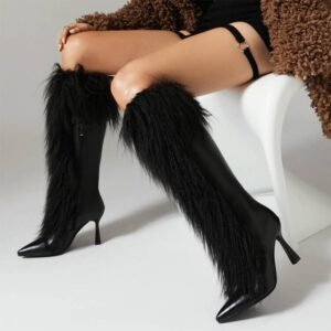 Womens Tassel Boots Stylish HighHeel Long Boots With A Side Zipper