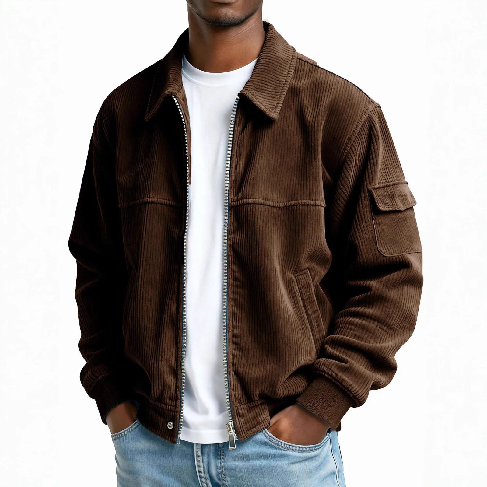 New Men's Retro Corduroy Fashion Casual Long Sleeve Pocket Jacket Men - Image 5