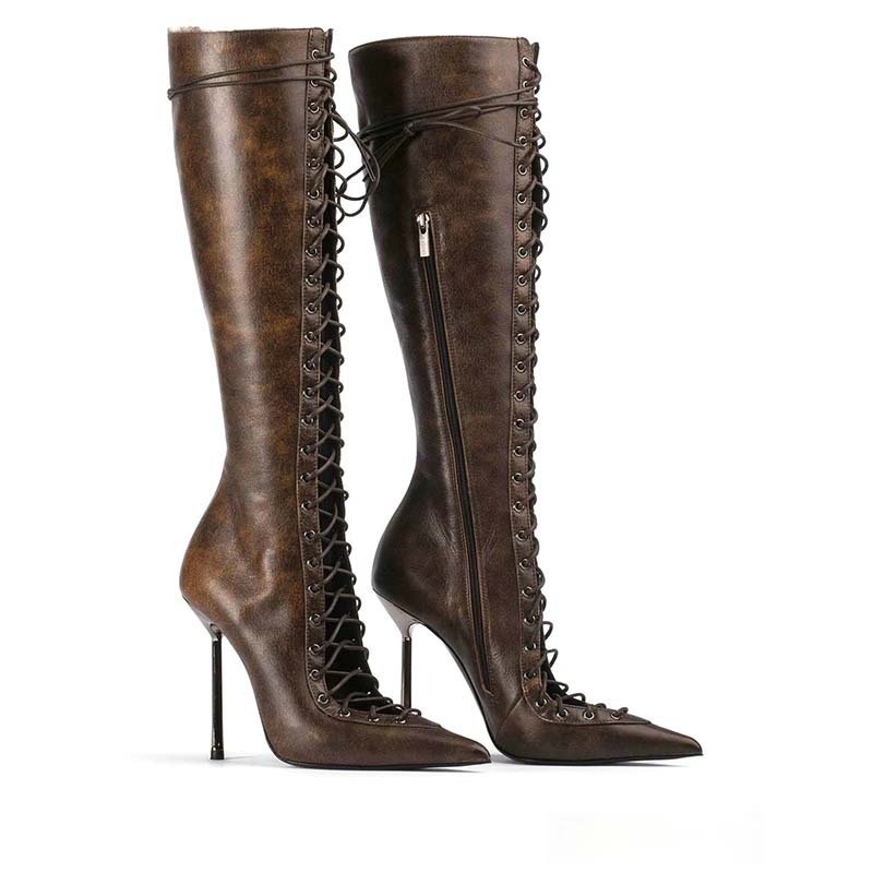 Pointed-toe Hollowed Cross Lace-up Stiletto Heel Sandal Boots - Image 3
