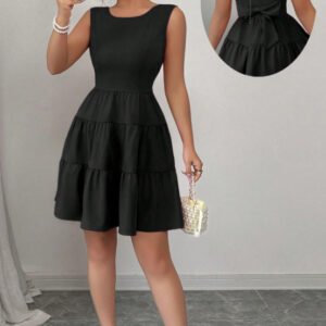 Solid-color Backless Bow-knot Sleeveless Mini Dress