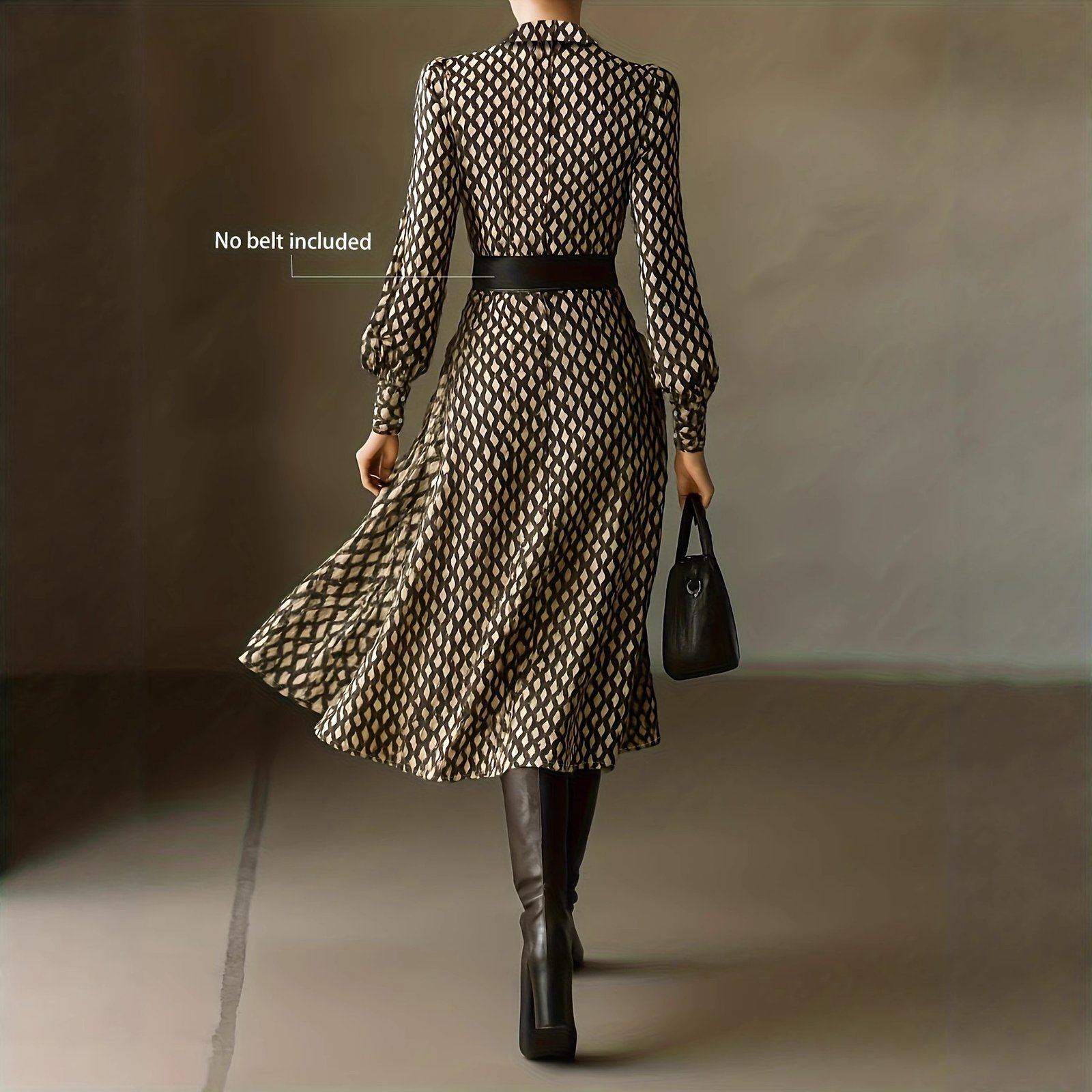 V-neck Puffy Long-sleeve High-waisted A-line Maxi Skirt For Women - Image 2