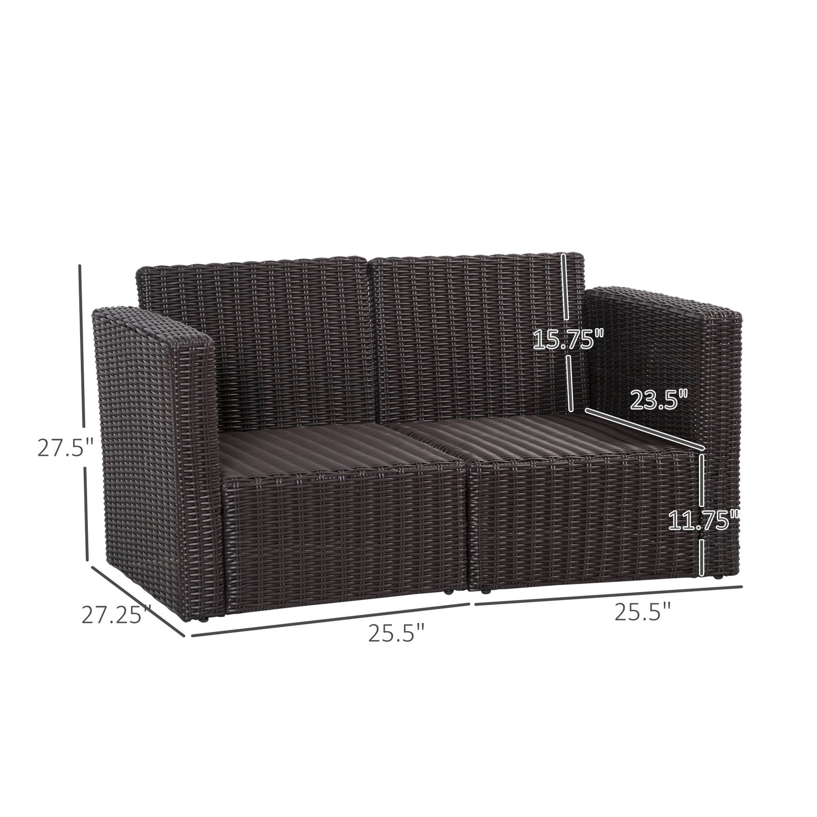 2 Piece Patio Wicker Corner Sofa Set, Outdoor PE Rattan Furniture, with Curved Armrests and Padded Cushions for Balcony, Garden, or Lawn, Dark Blue - Image 3