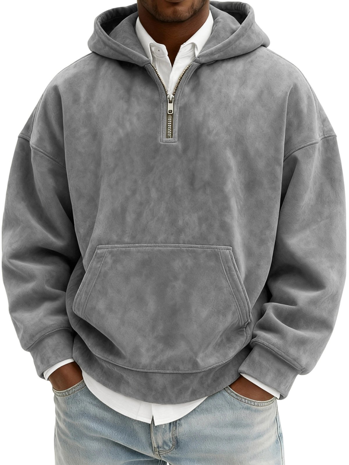 Hoodie Half Zipper Solid Color Loose Sweater - Image 7