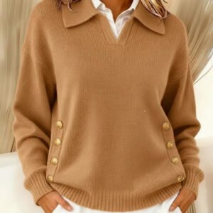Turn-down Collar Button-down Collar Pullover Women's Long Sleeve