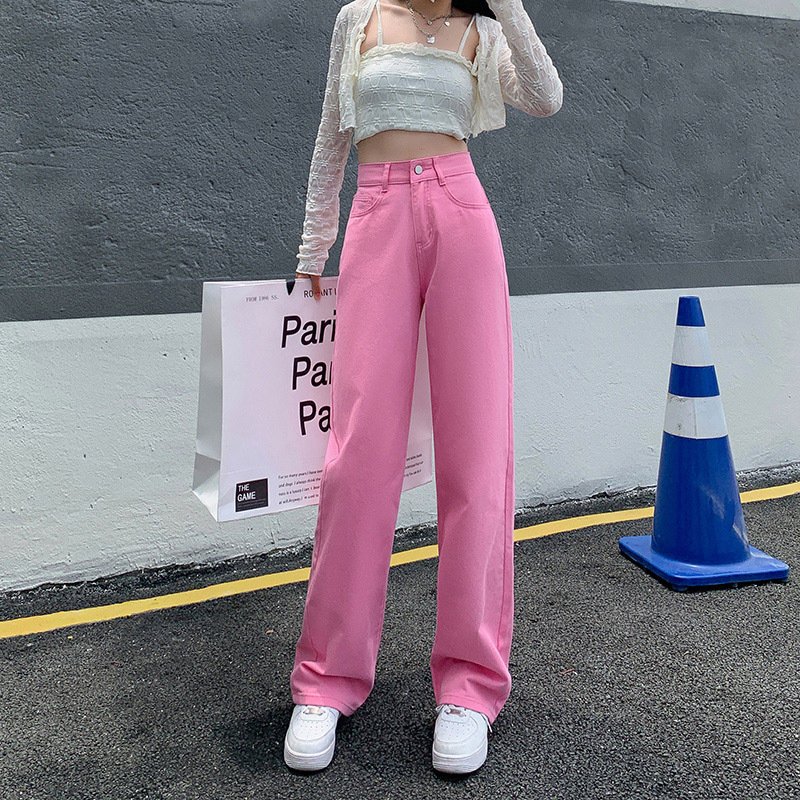 High Waist Drooping Color Loose Straight-leg Denim Women - Image 2