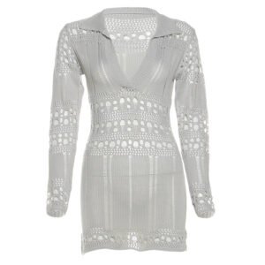 New Stylish Trendy Knit Hollow-out Ripped Sexy V-neck Bodycon Dress