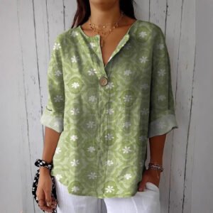 Summer New 3D Printed Women's Fashion V-neck Long Sleeve Shirt Top