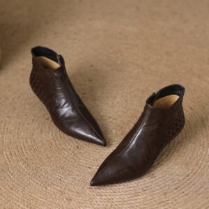 Woven Full-grain Sheepskin Ankle Boots With A Small Heel