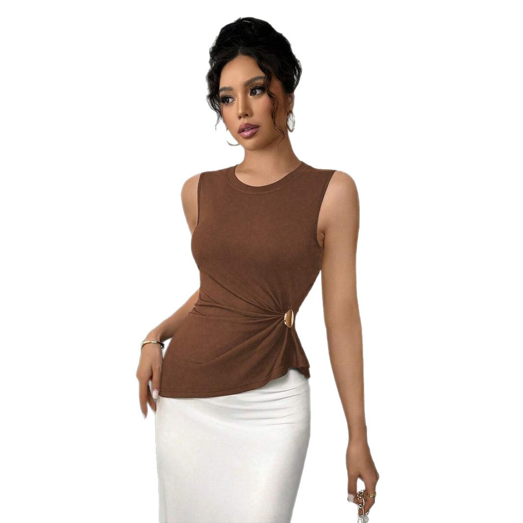 Solid-color Pleated Waist-cinching Sleeveless Top For Women - Image 5