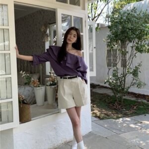 Versatile White Long-sleeve Shirt With An Asymmetric Edgy Design