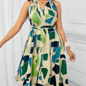 Women's Casual European And American-Style Printed Crew-Neck Dress
