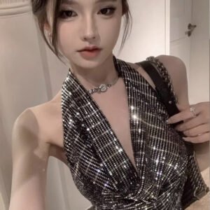 Pure And Seductive Spicy Girl Sequin Halterneck Camisole