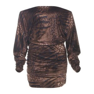 New Autumn Womens Leopard-Print Off-the-Shoulder Long-Sleeve Bodycon Dress